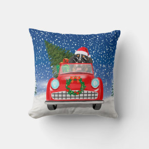 Bernese Mountain Dog Driving Car In Snow Christmas Cushion