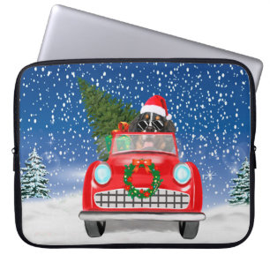 Bernese Mountain Dog Driving Car In Snow Christmas Laptop Sleeve