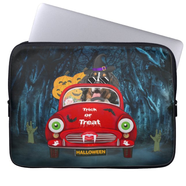 Bernese Mountain Dog Driving Car Scary Halloween  Laptop Sleeve (Front)