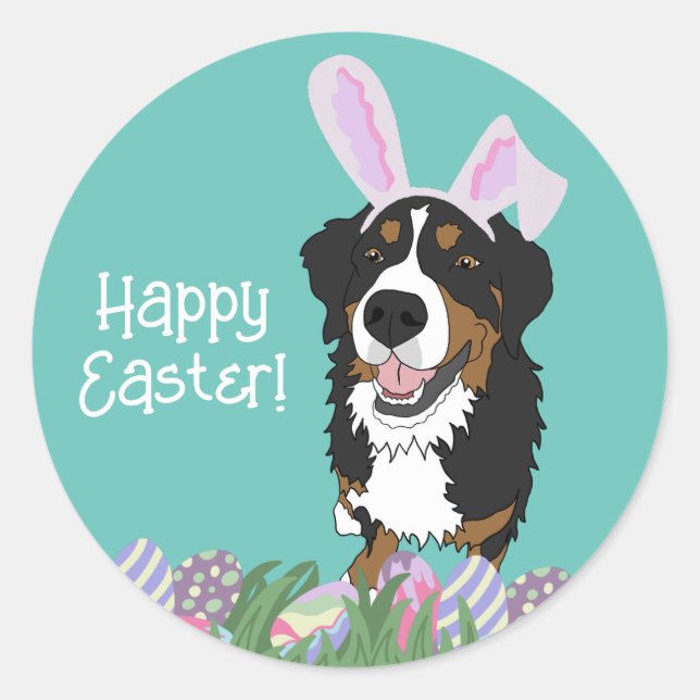 Bernese Mountain Dog Easter Classic Round Sticker (Front)
