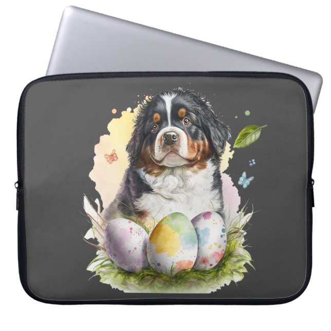 Bernese Mountain Dog Easter Egg, Bernese Easter Laptop Sleeve (Front)