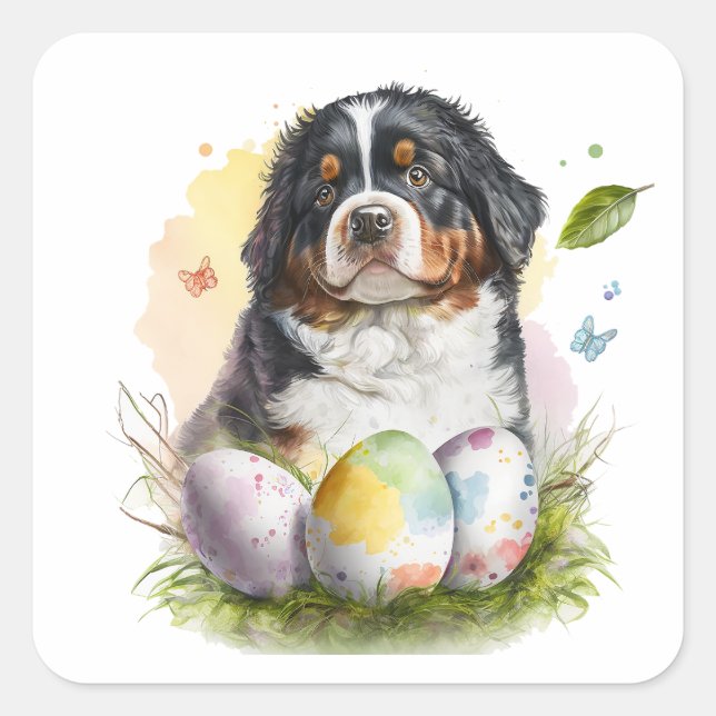 Bernese Mountain Dog Easter Egg, Bernese Easter Square Sticker (Front)