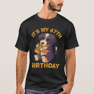Bernese Mountain Dog Eating Pizza It's My 47Th Bir T-Shirt