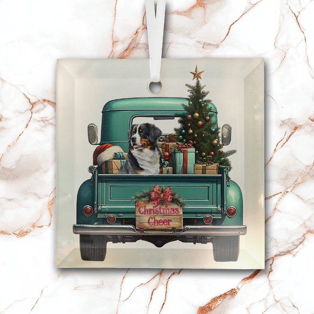 Bernese Mountain Dog Farm Truck Christmas Glass Tree Decoration (Creator Uploaded)