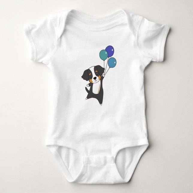 Bernese Mountain Dog Flies With Balloons Sweet Baby Bodysuit (Front)