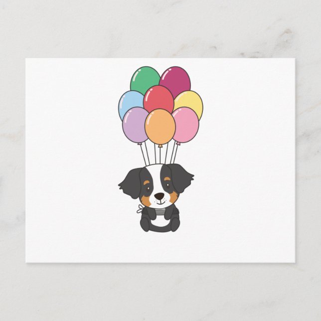 Bernese Mountain Dog Flies With Colourful Balloons Postcard (Front)