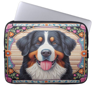 Bernese Mountain Dog Floral Colourful Border Laptop Sleeve