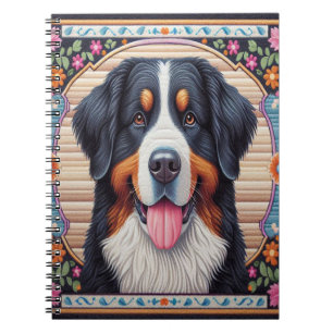 Bernese Mountain Dog Floral Colourful Border Notebook