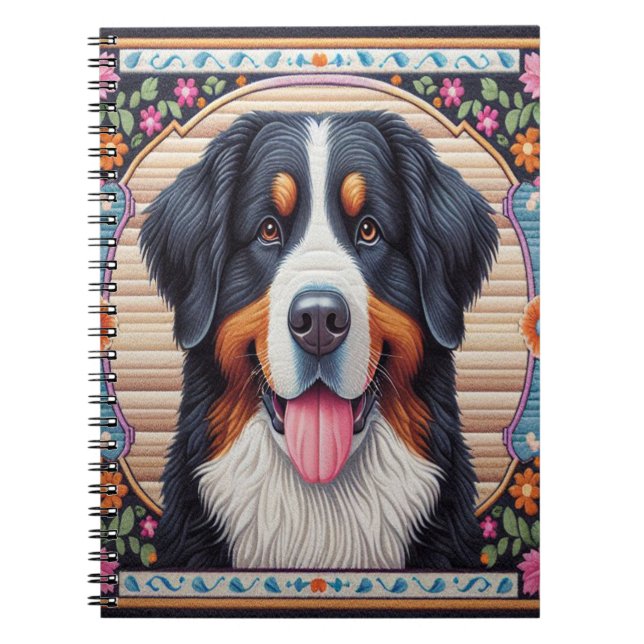 Bernese Mountain Dog Floral Colourful Border Notebook (Front)