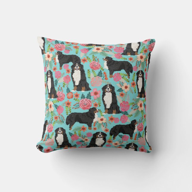 Bernese Mountain Dog Florals Pillow (Front)