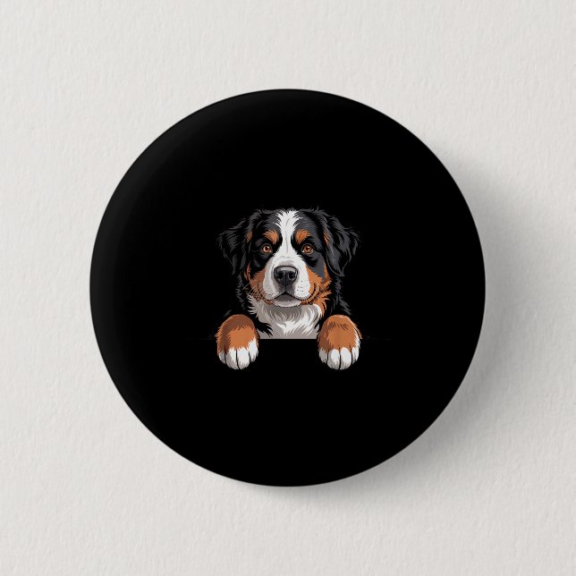 Bernese Mountain Dog Funny Peeking Cket Berner Pup 6 Cm Round Badge (Front)