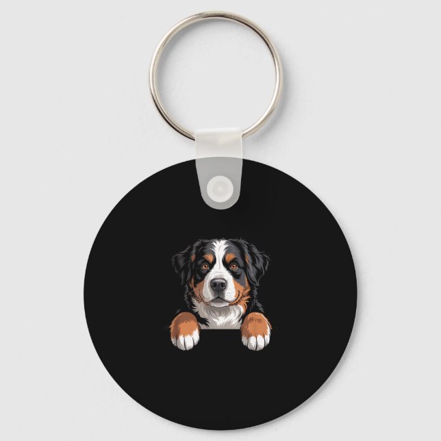 Bernese Mountain Dog Funny Peeking Cket Berner Pup Key Ring (Front)