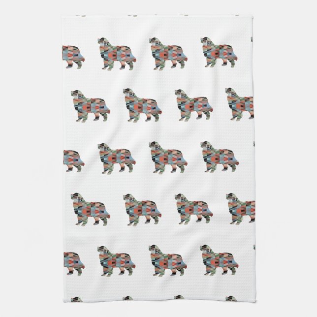 Bernese Mountain Dog Geo Silhouette Plaid Tea Towel (Vertical)
