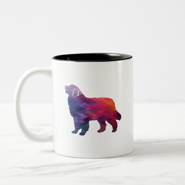 Bernese Mountain Dog Geo Silhouette Purple Two-Tone Coffee Mug (Left)