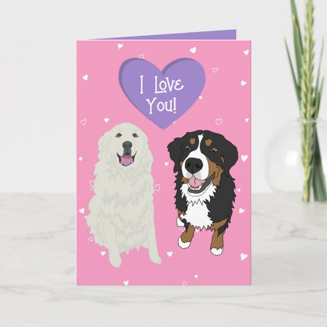 Bernese Mountain Dog Great Pyrenees Valentines Day Thank You Card (Front)