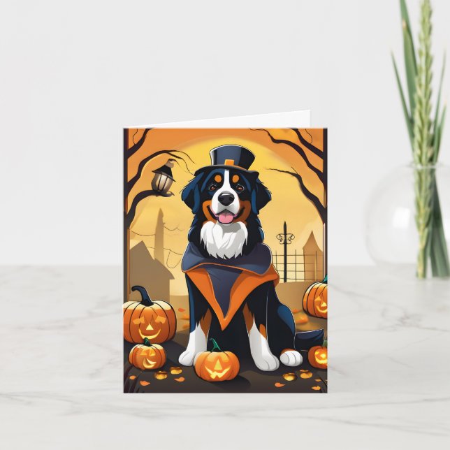 Bernese Mountain Dog Halloween Card (Front)