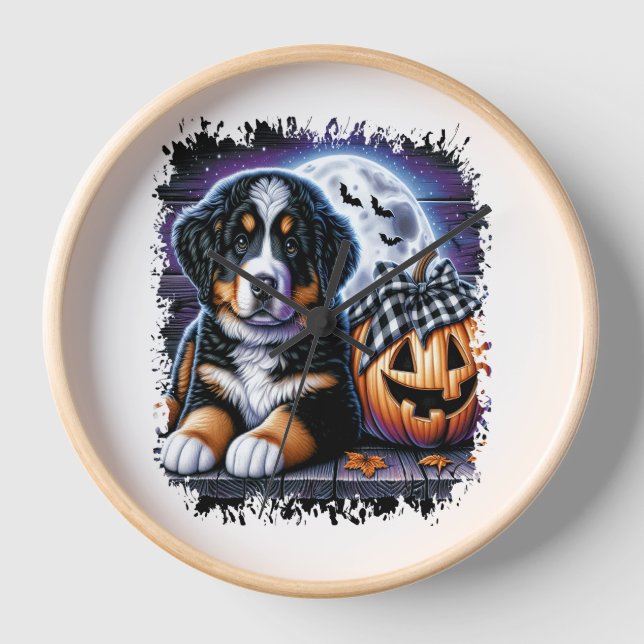 Bernese Mountain Dog Halloween Clock (Front)