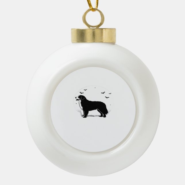 Bernese Mountain Dog – Halloween Moon Silhouette O Ceramic Ball Christmas Ornament (Front)