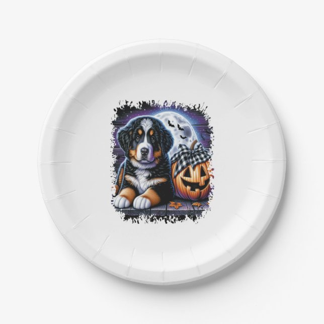 Bernese Mountain Dog Halloween Paper Plate (Front)