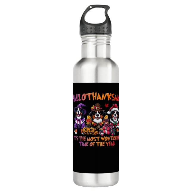 Bernese Mountain Dog Halloween Thanksgiving Christ 710 Ml Water Bottle (Front)
