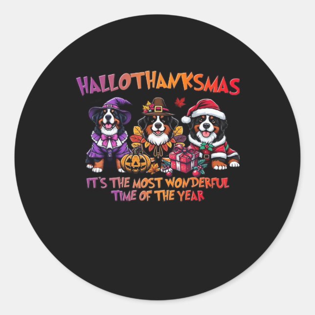 Bernese Mountain Dog Halloween Thanksgiving Christ Classic Round Sticker (Front)