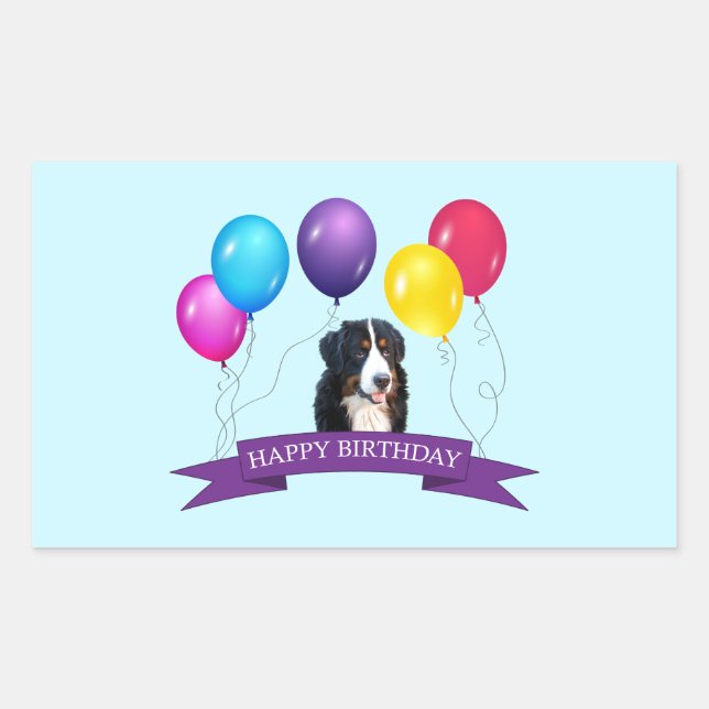Bernese Mountain Dog Happy Birthday Rectangular Sticker (Front)
