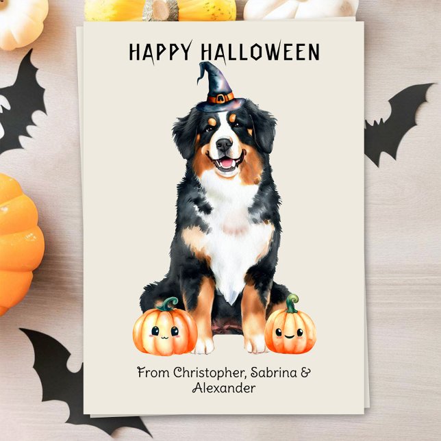Bernese Mountain Dog Happy Halloween Holiday Card (Creator Uploaded)