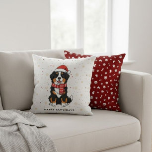 Bernese Mountain Dog " Happy Pawlidays" Cushion