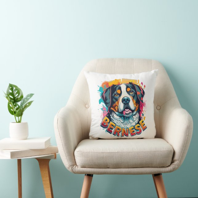 Bernese Mountain Dog Head Vibrant Colour Splash Cushion (Chair)
