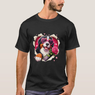 Bernese Mountain Dog Heart Glasses Lover Rose Vale T-Shirt