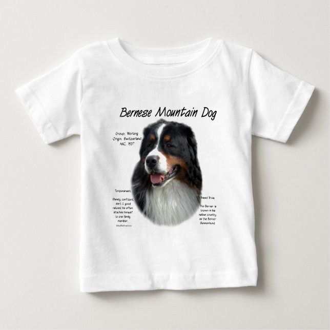Bernese Mountain Dog History; All About Berners Baby T-Shirt (Front)