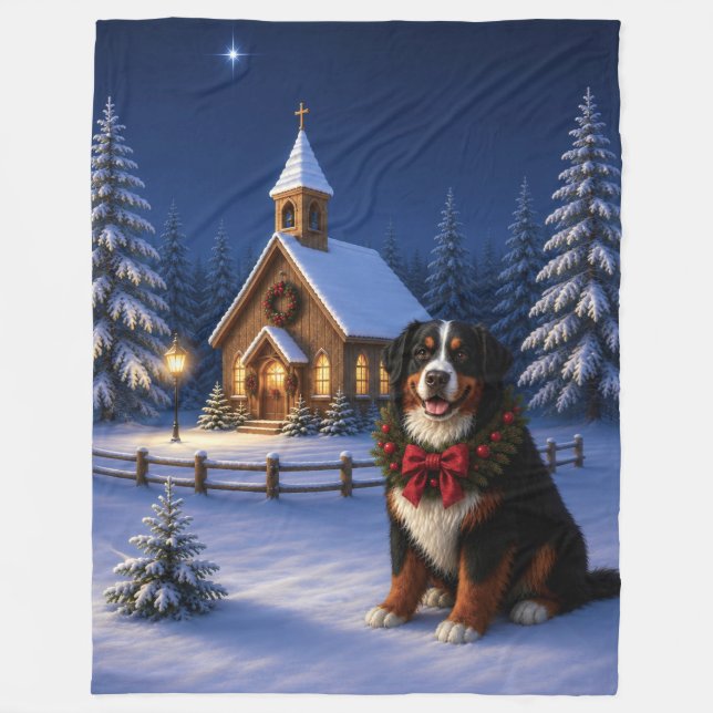 Bernese Mountain Dog Holiday  Fleece Blanket (Front)