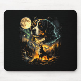 Bernese mountain dog howling moon vintage 90s dog mouse pad