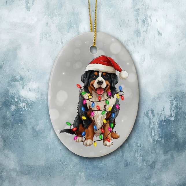 Bernese Mountain Dog in Christmas Lights  Ceramic Ornament (Creator Uploaded)