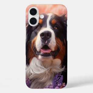 Bernese Mountain Dog in lavenders iPhone 16 Plus Case