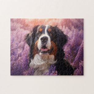 Bernese Mountain Dog in lavenders Jigsaw Puzzle