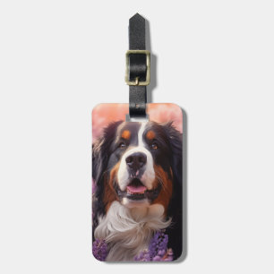 Bernese Mountain Dog in lavenders Luggage Tag