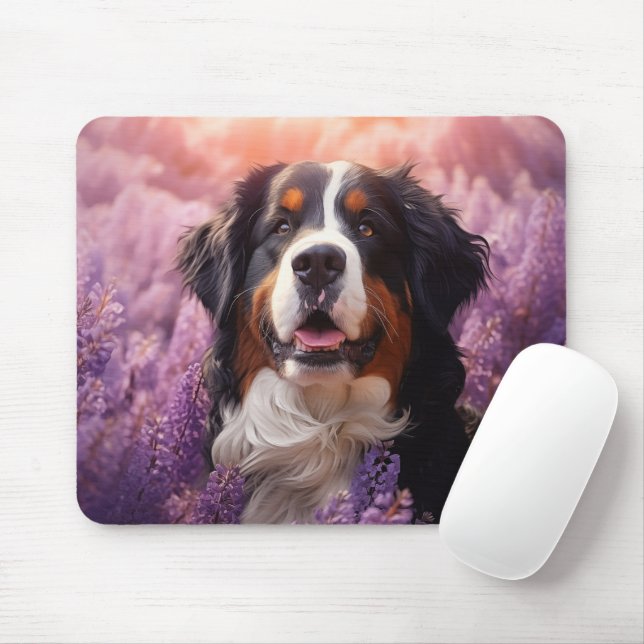 Bernese Mountain Dog in lavenders Mouse Pad (With Mouse)