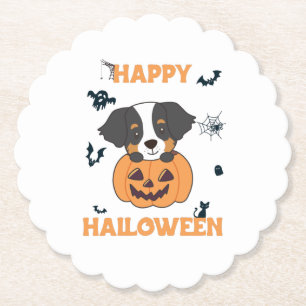 Bernese Mountain Dog In Pumpkin Dogs Happy Paper Coaster