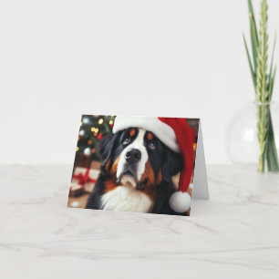 Bernese Mountain Dog in Santa Hat Merry Christmas Thank You Card
