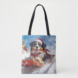 Bernese Mountain Dog in Sledge Christmas Tote Bag