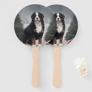 Bernese Mountain Dog in Snow Christmas  Hand Fan