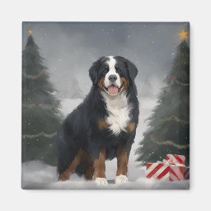 Bernese Mountain Dog in Snow Christmas  Magnet