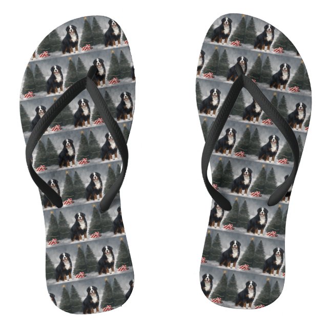 Bernese Mountain Dog in Snow Christmas  Thongs (Footbed)