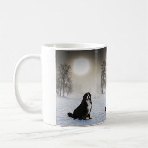 bernese mountain dog in snow coffee mug
