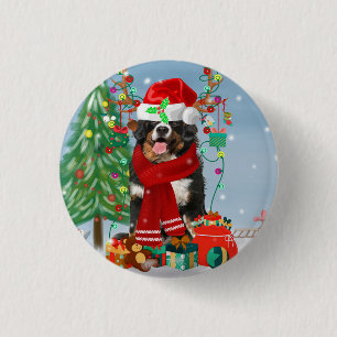 Bernese Mountain Dog in Snow with Christmas Gifts  3 Cm Round Badge
