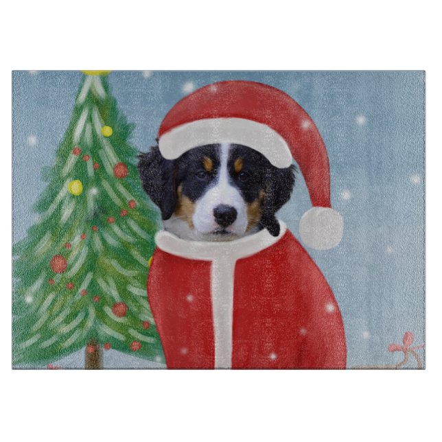 Bernese Mountain Dog in Snow with Christmas Gifts  Cutting Board (Front)
