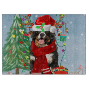 Bernese Mountain Dog in Snow with Christmas Gifts Cutting Board