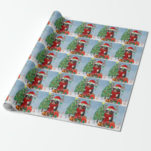 Bernese Mountain Dog in Snow with Christmas Gifts Wrapping Paper