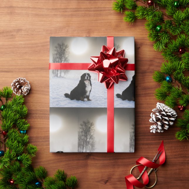 bernese mountain dog in snow wrapping paper (Holiday Gift)